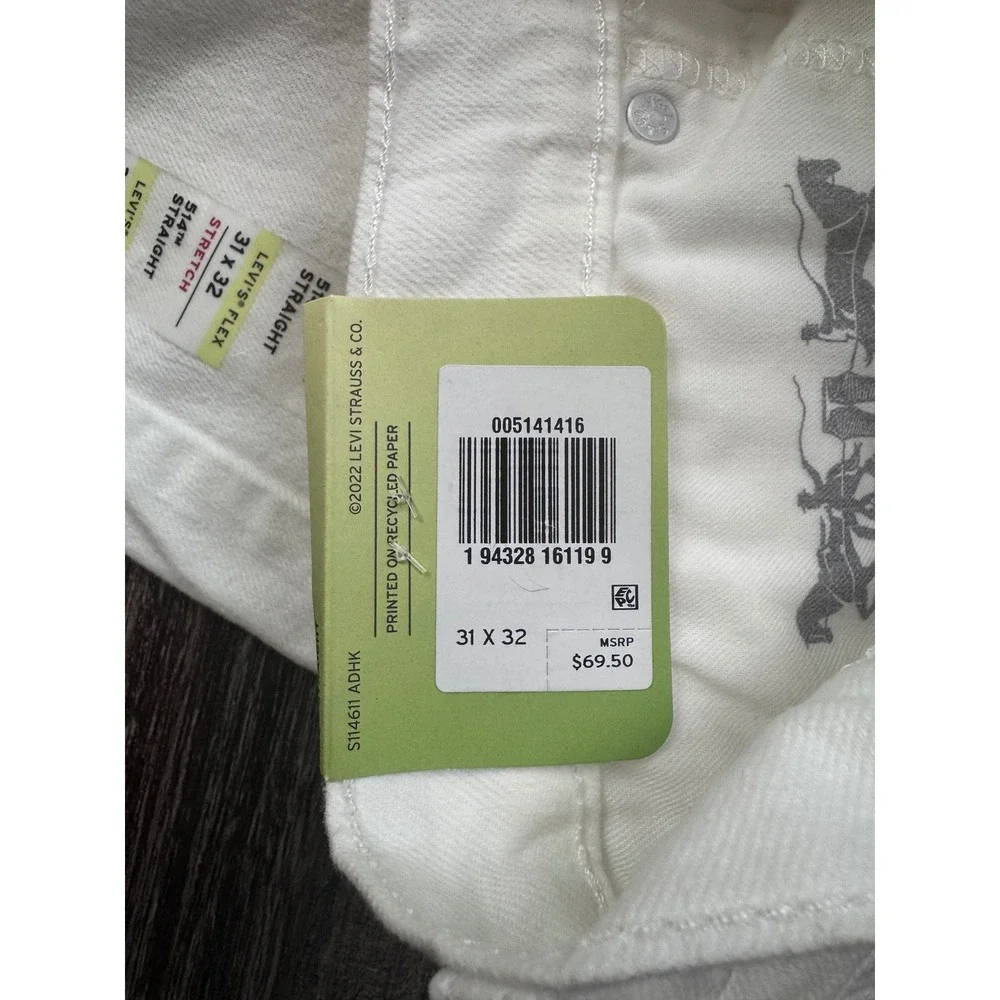 Levis 514 Straight Jeans Mens 31x32 White Performance Stretch Denim 005141416